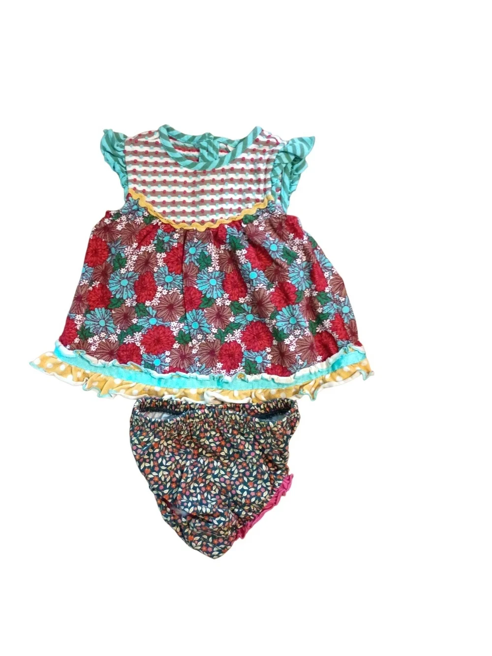 Matilda Jane -Girls Floral  Boho Multi-Color Ruffle Dress Set - size 12-18 Month